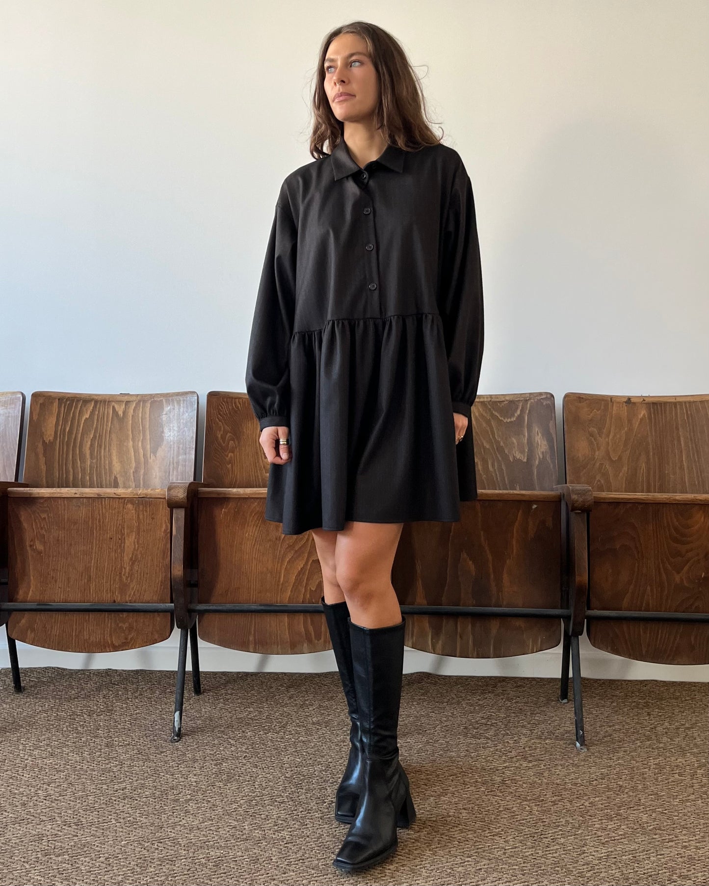 Vestito camicia gessato marrone