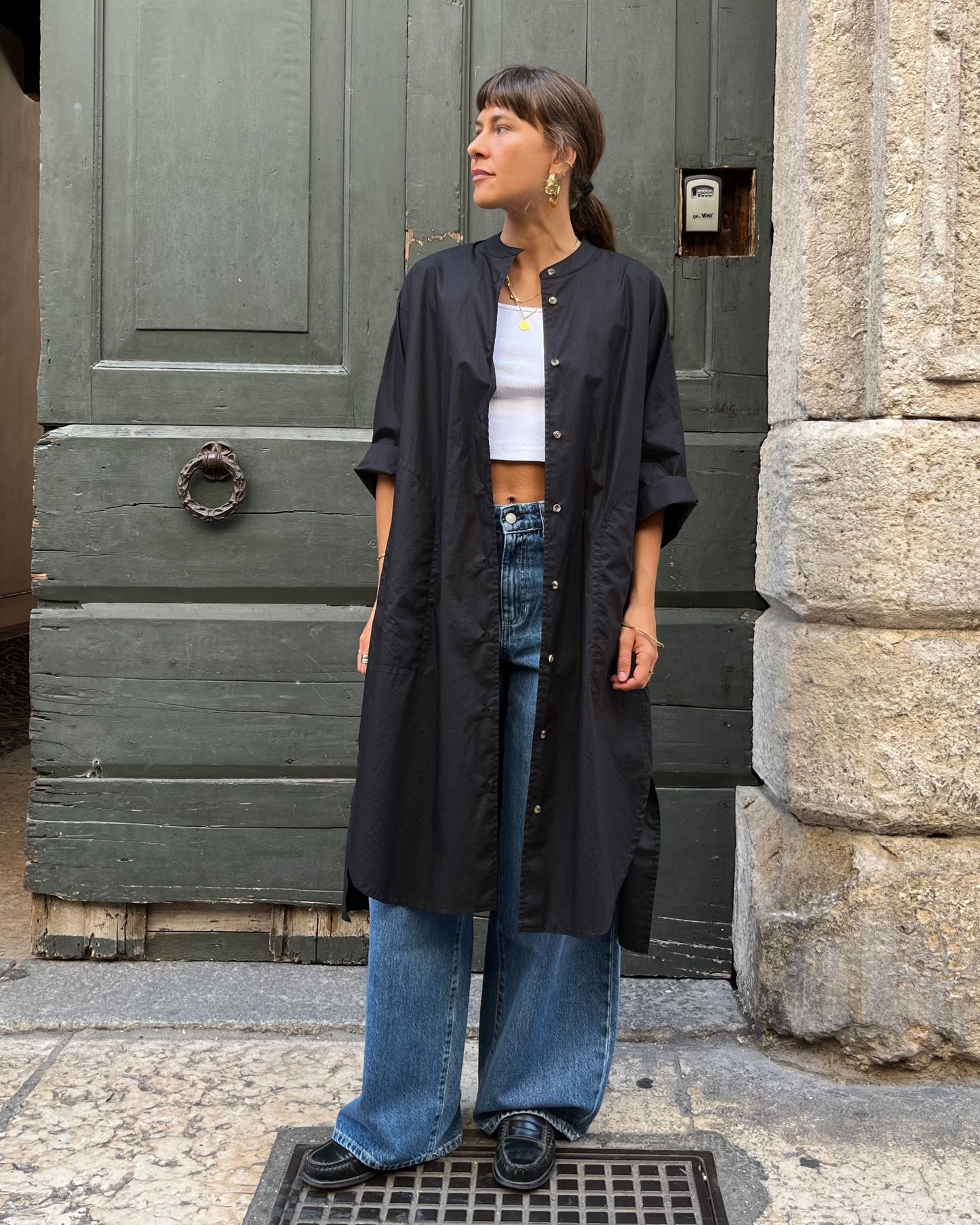 Chemisier in cotone nero