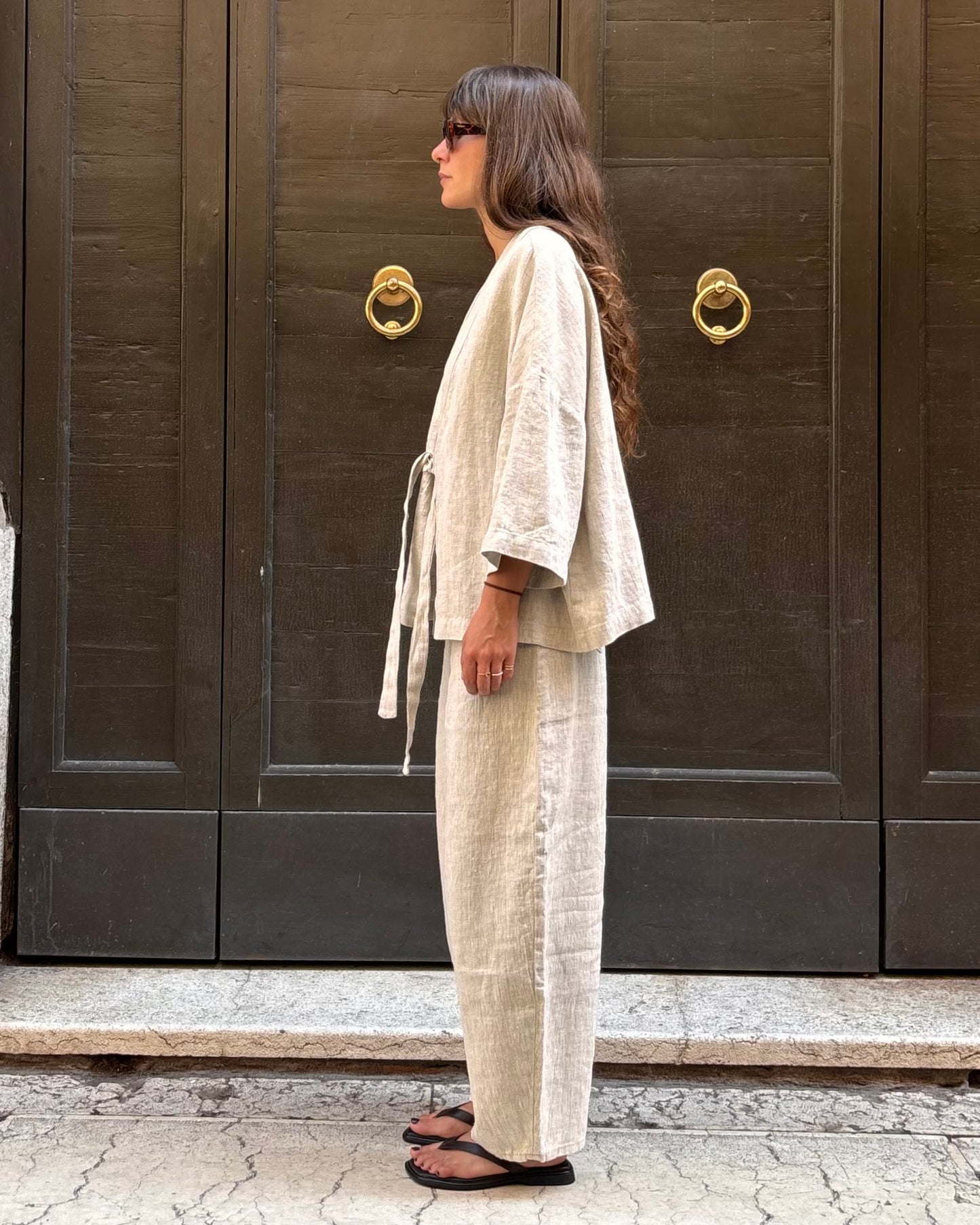 Kimono in lino sabbia