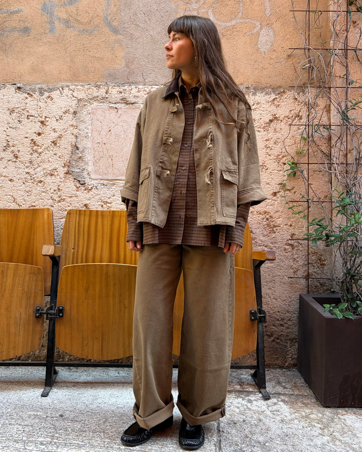 Giacca con alamari Kibu khaki