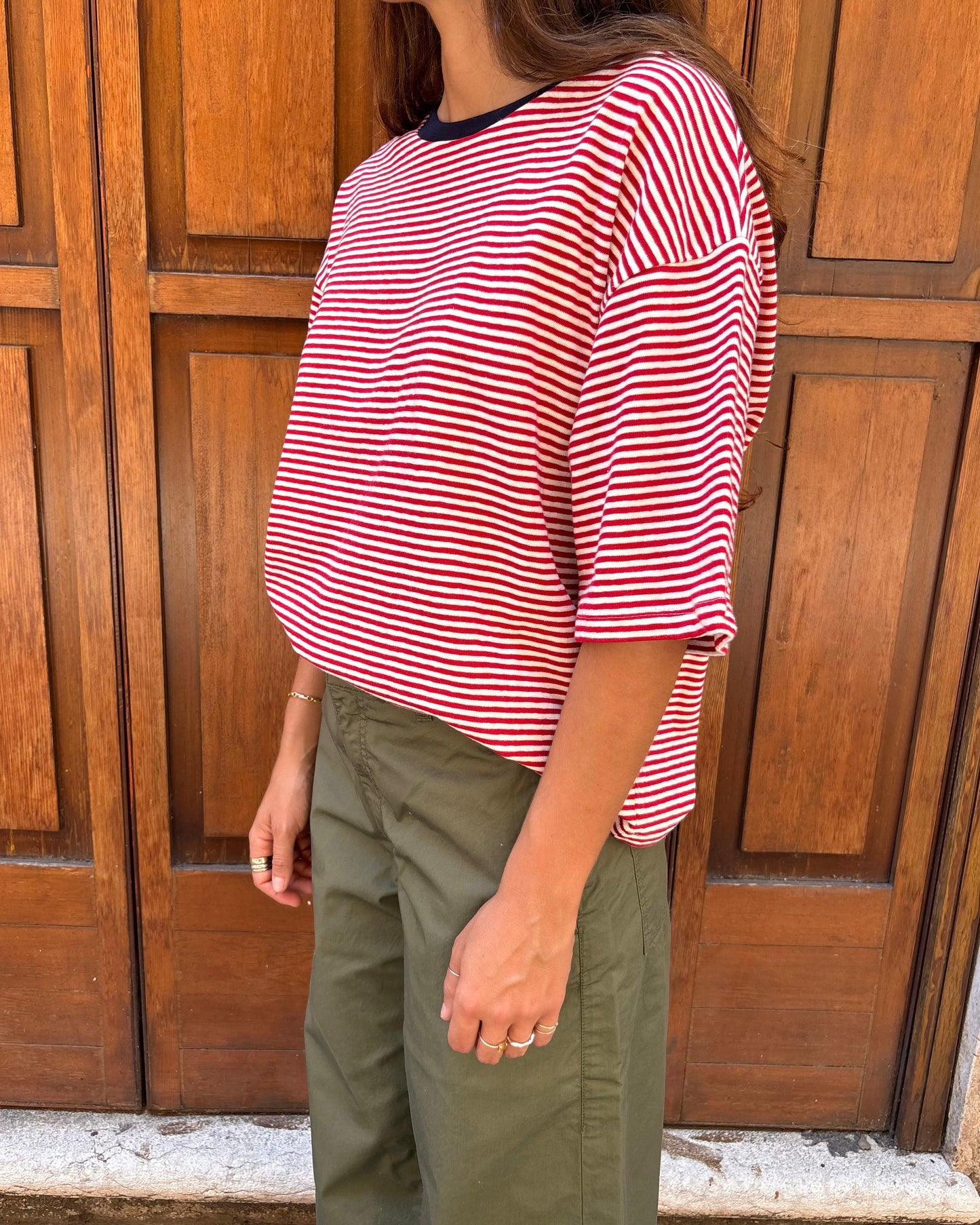 T-shirt JP a righe rosse e bianche