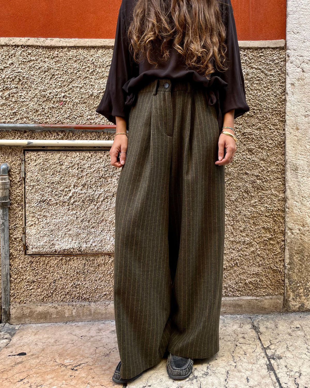 Pantaloni in gessato verdone