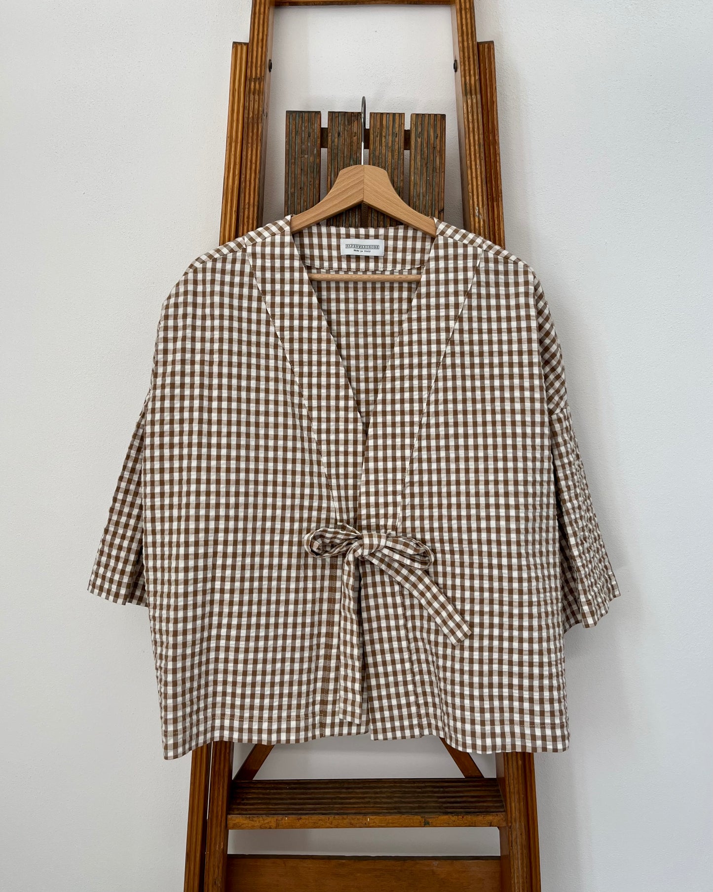 Kimono vichy sabbia e bianco