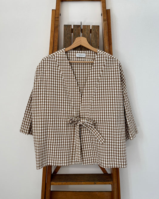 Kimono vichy sabbia e bianco