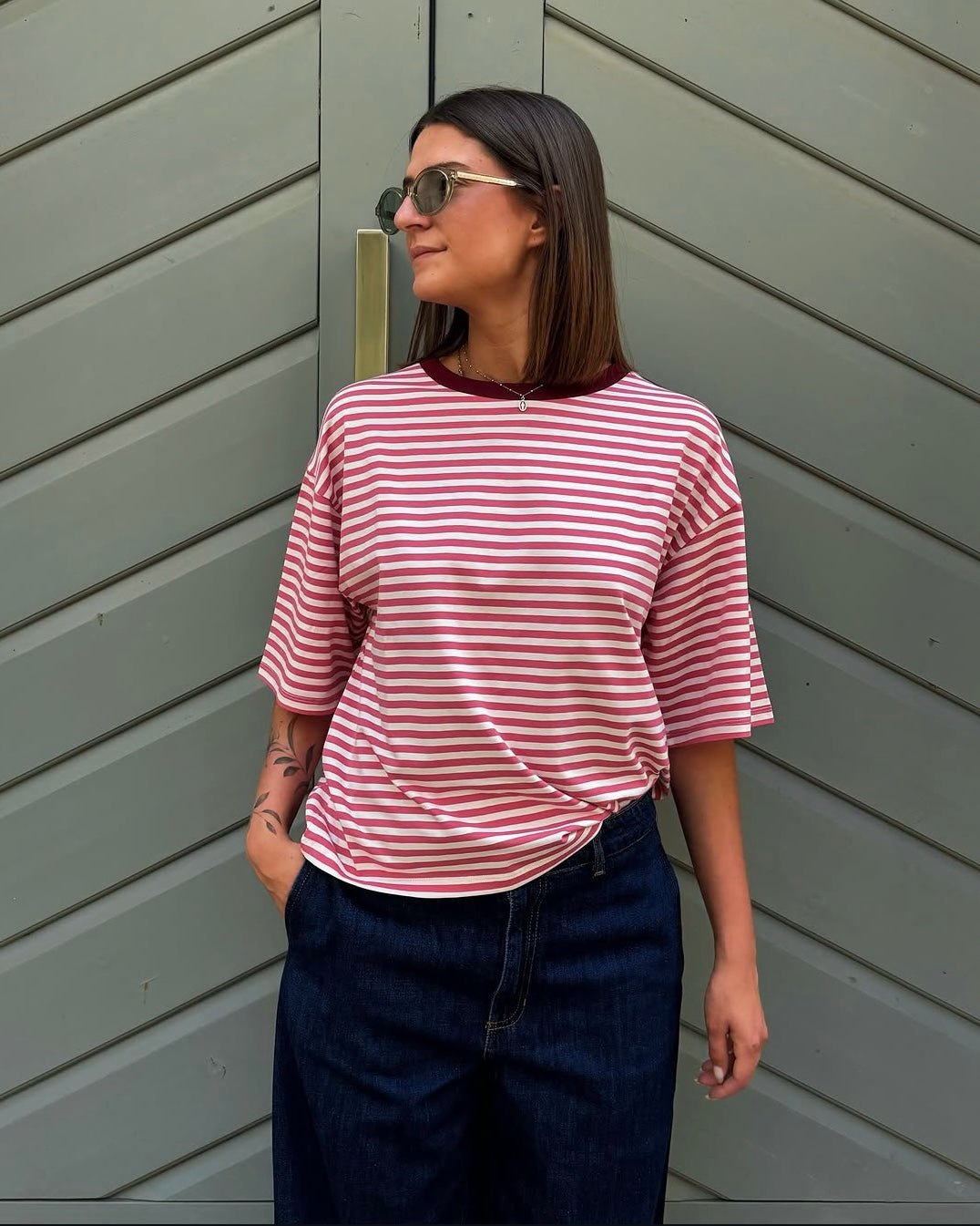 T-shirt JP a righe rosa e bianche