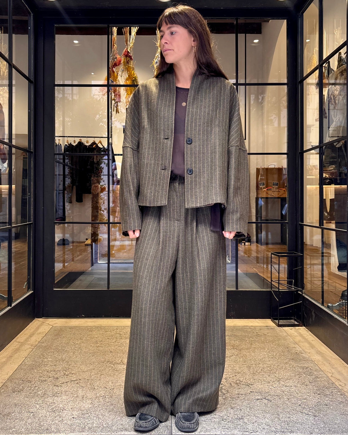 Pantaloni in gessato verdone