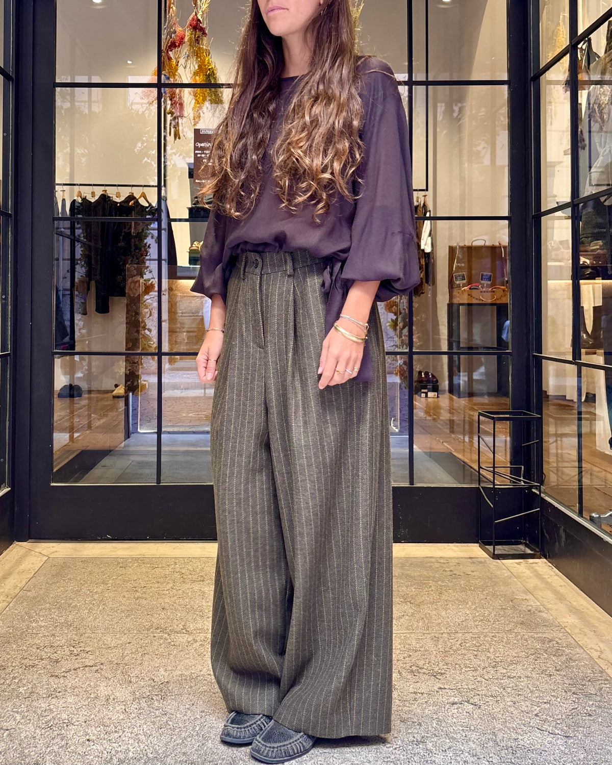 Pantaloni in gessato verdone