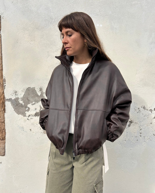 Bomber in ecopelle marrone