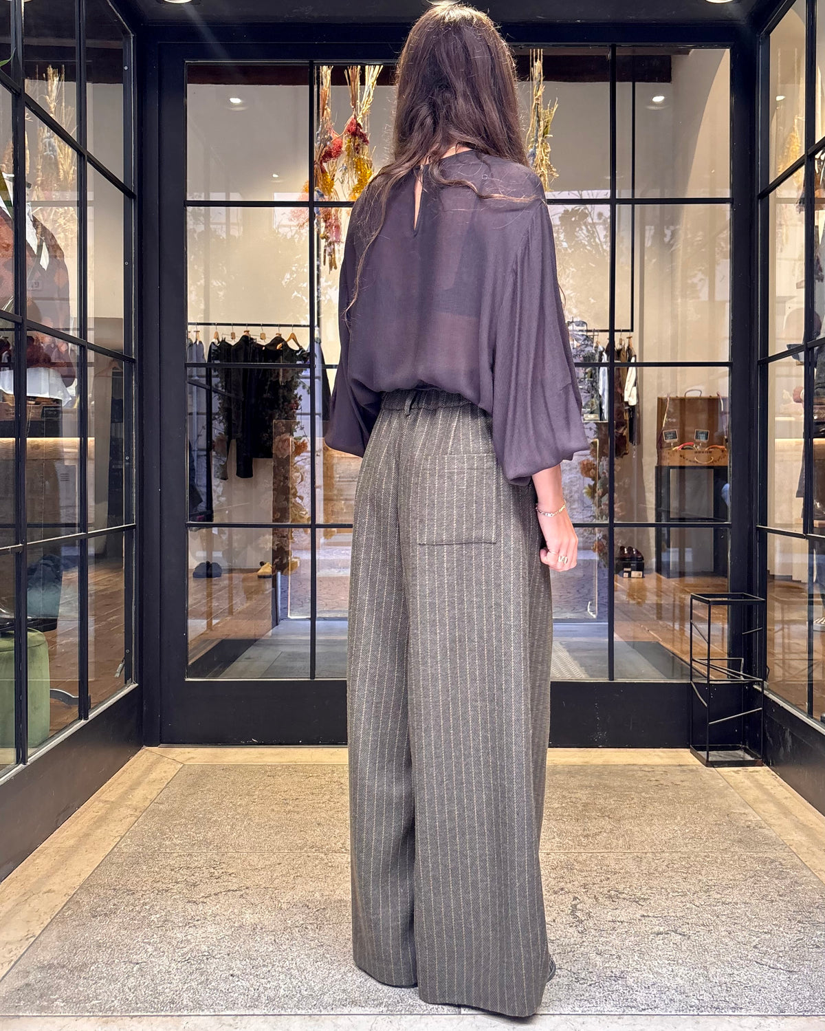 Pantaloni in gessato verdone