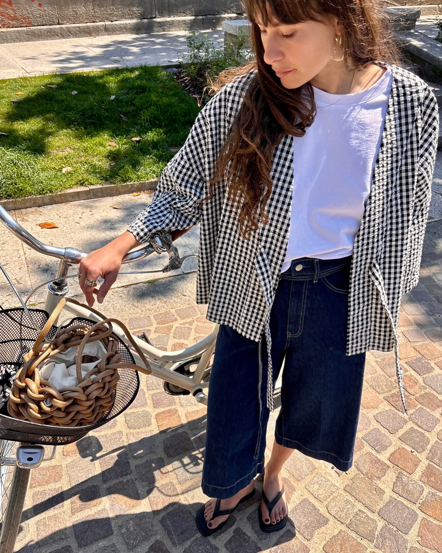 Kimono vichy nero e bianco