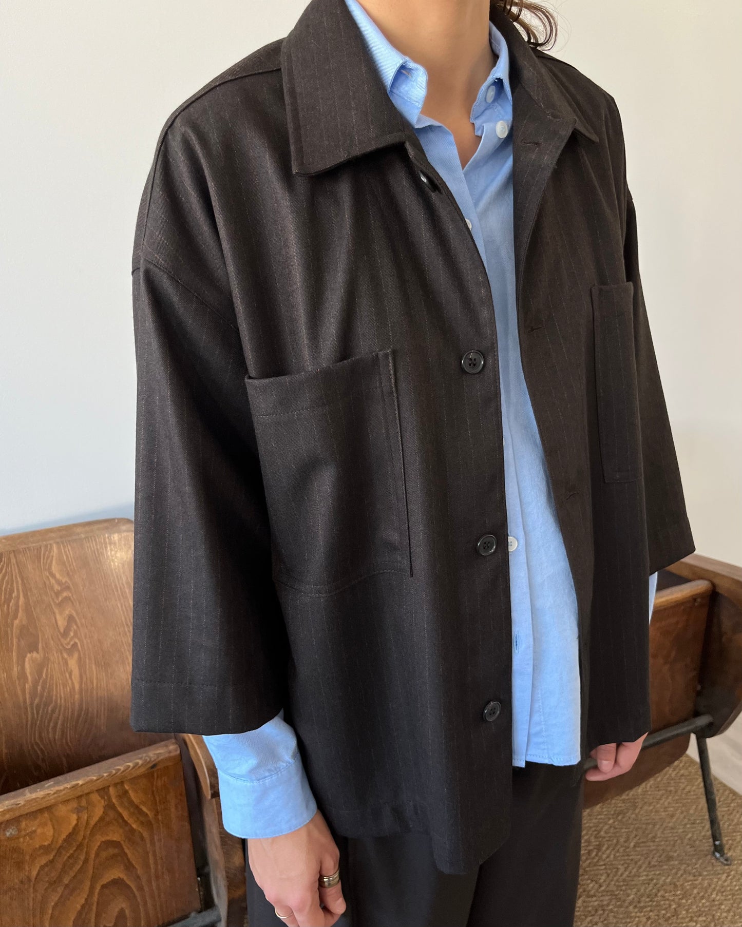 Camicia-giacca gessato marrone