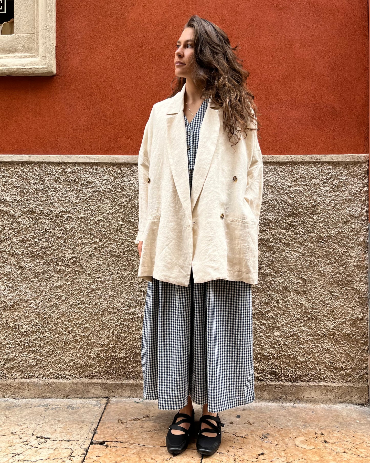 Blazer con spacchi lino naturale