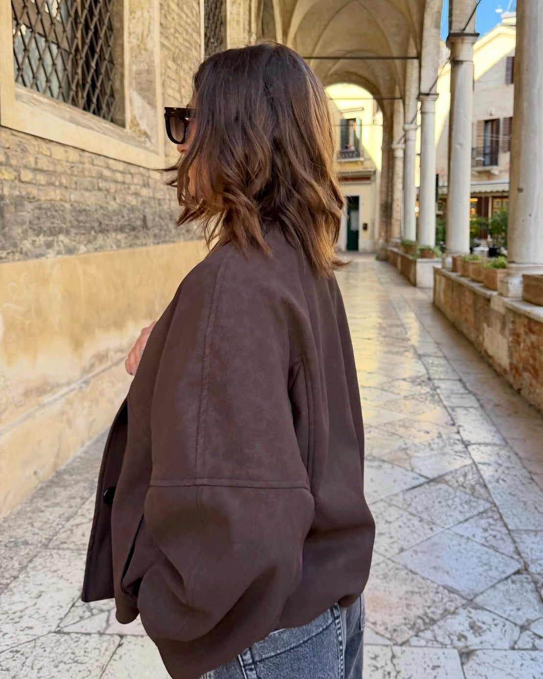 Giacca in ecopelle marrone