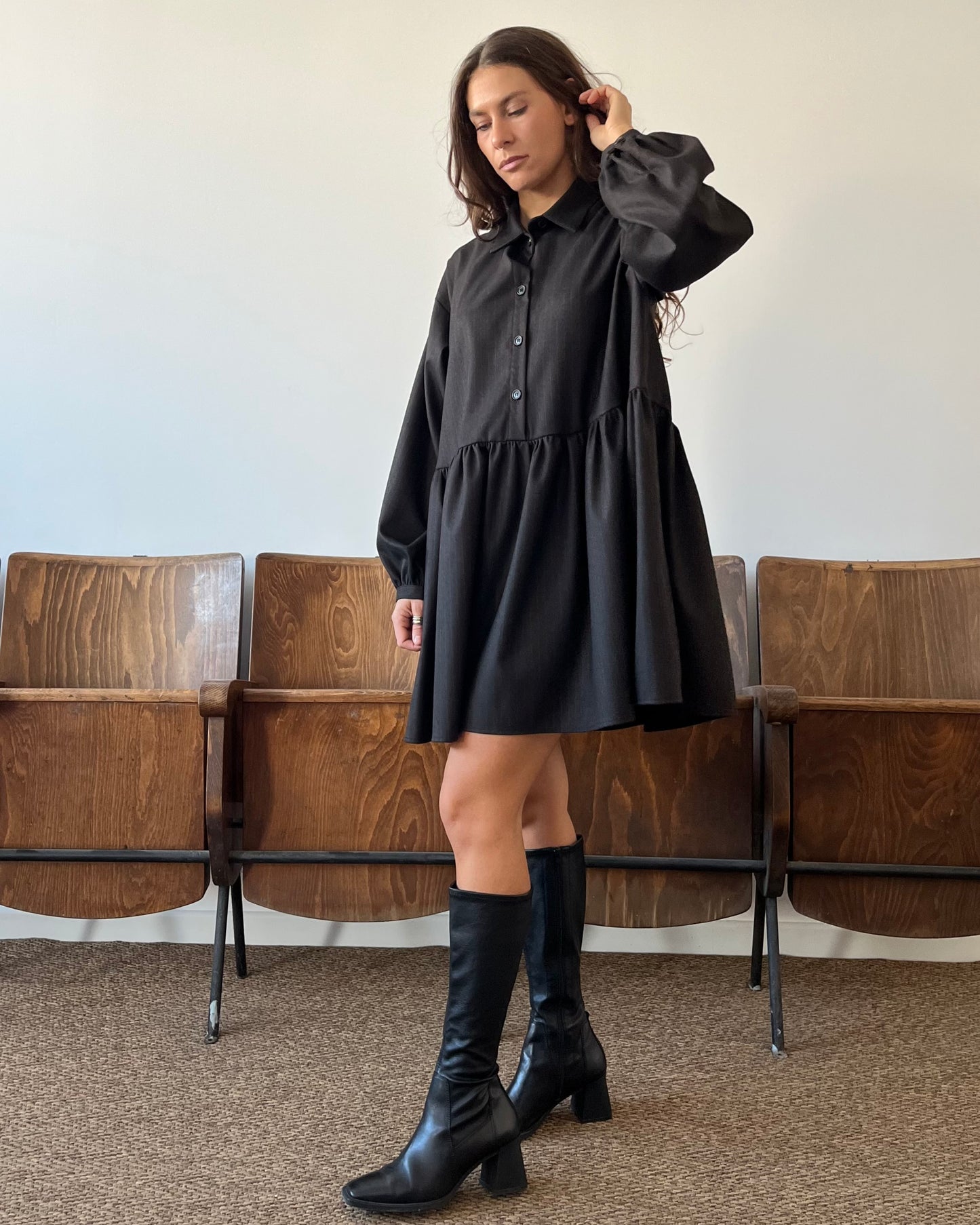 Vestito camicia gessato marrone