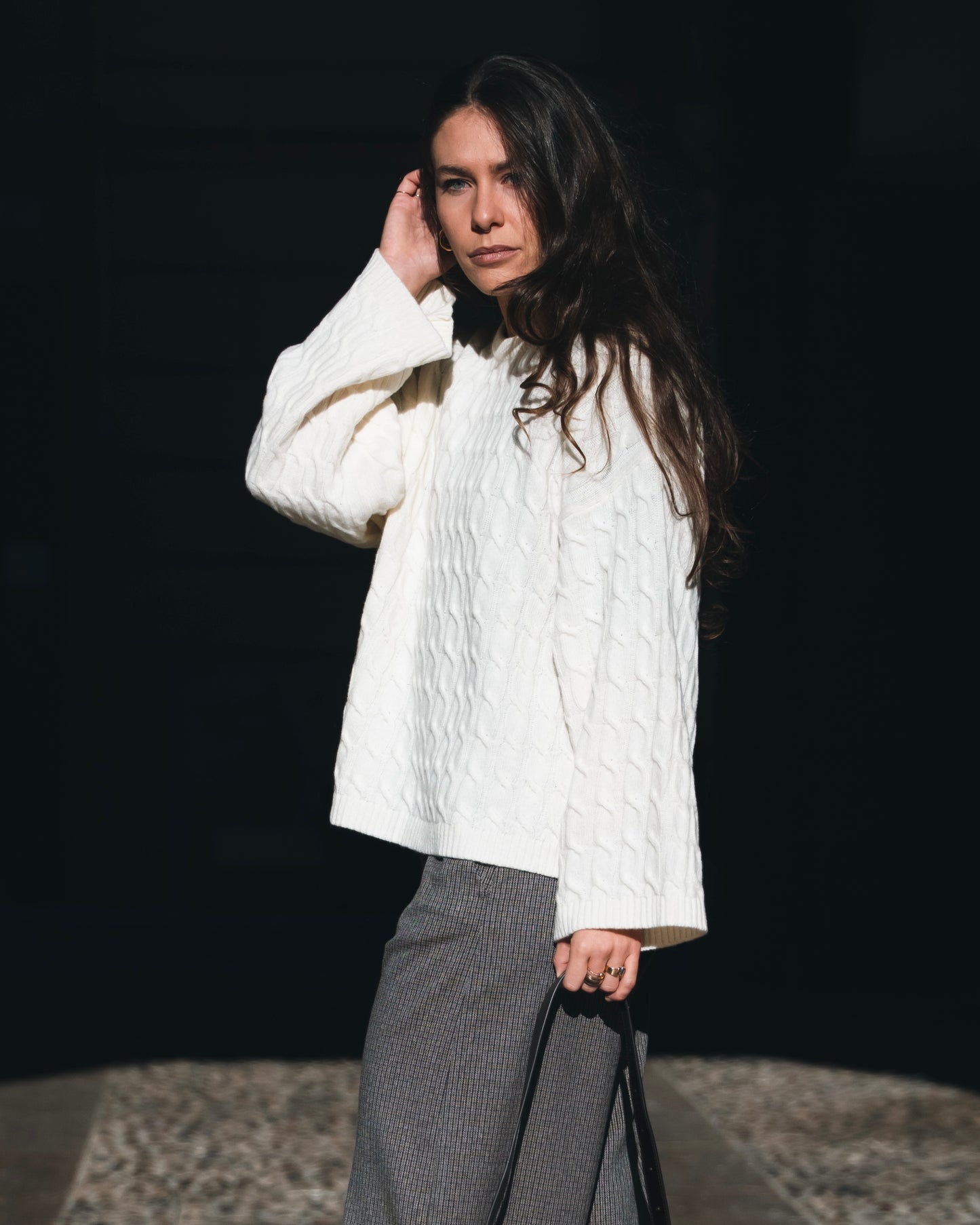 Maglione a trecce ecru