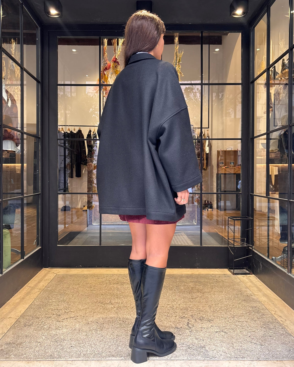Butterfly coat nero in lana