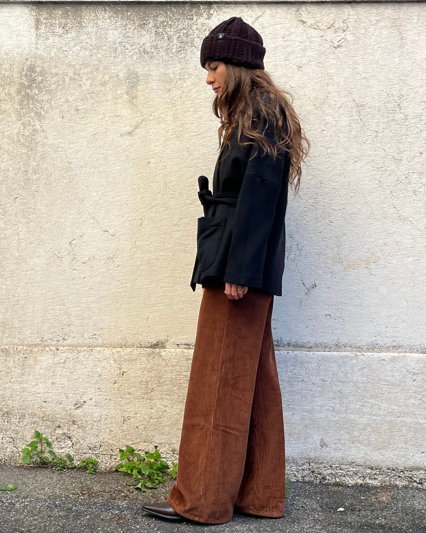 Cappotto corto con cintura nero