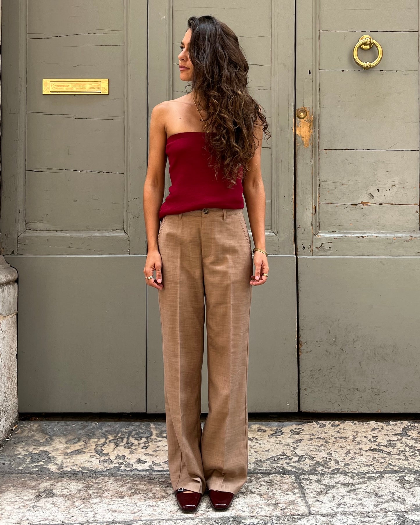 Pantaloni a gamba dritta camel