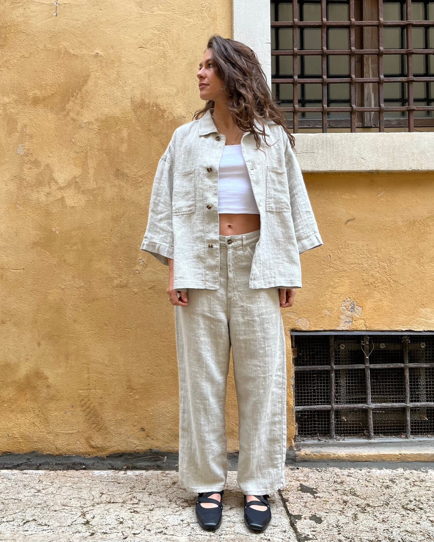 Work jacket in lino naturale