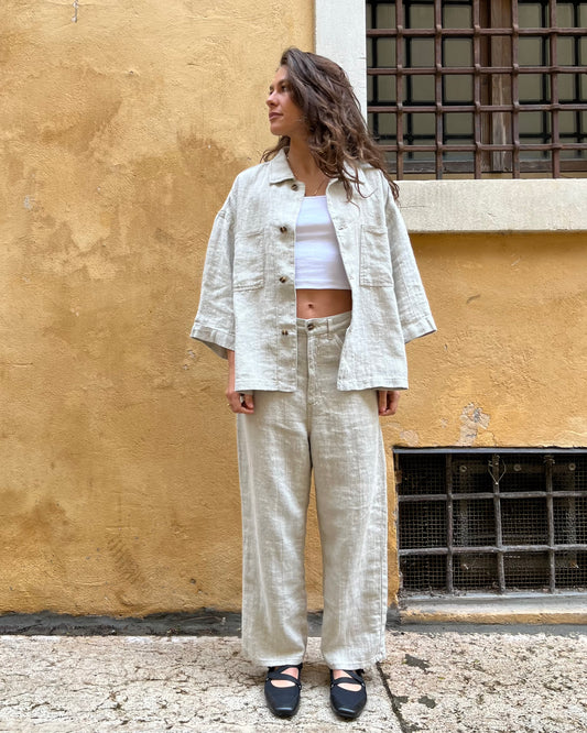 Work jacket in lino naturale