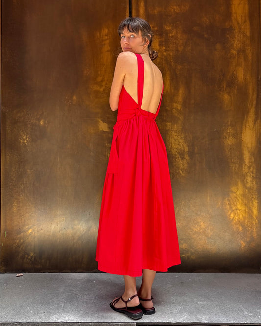 Vestito lacci e tasconi rosso