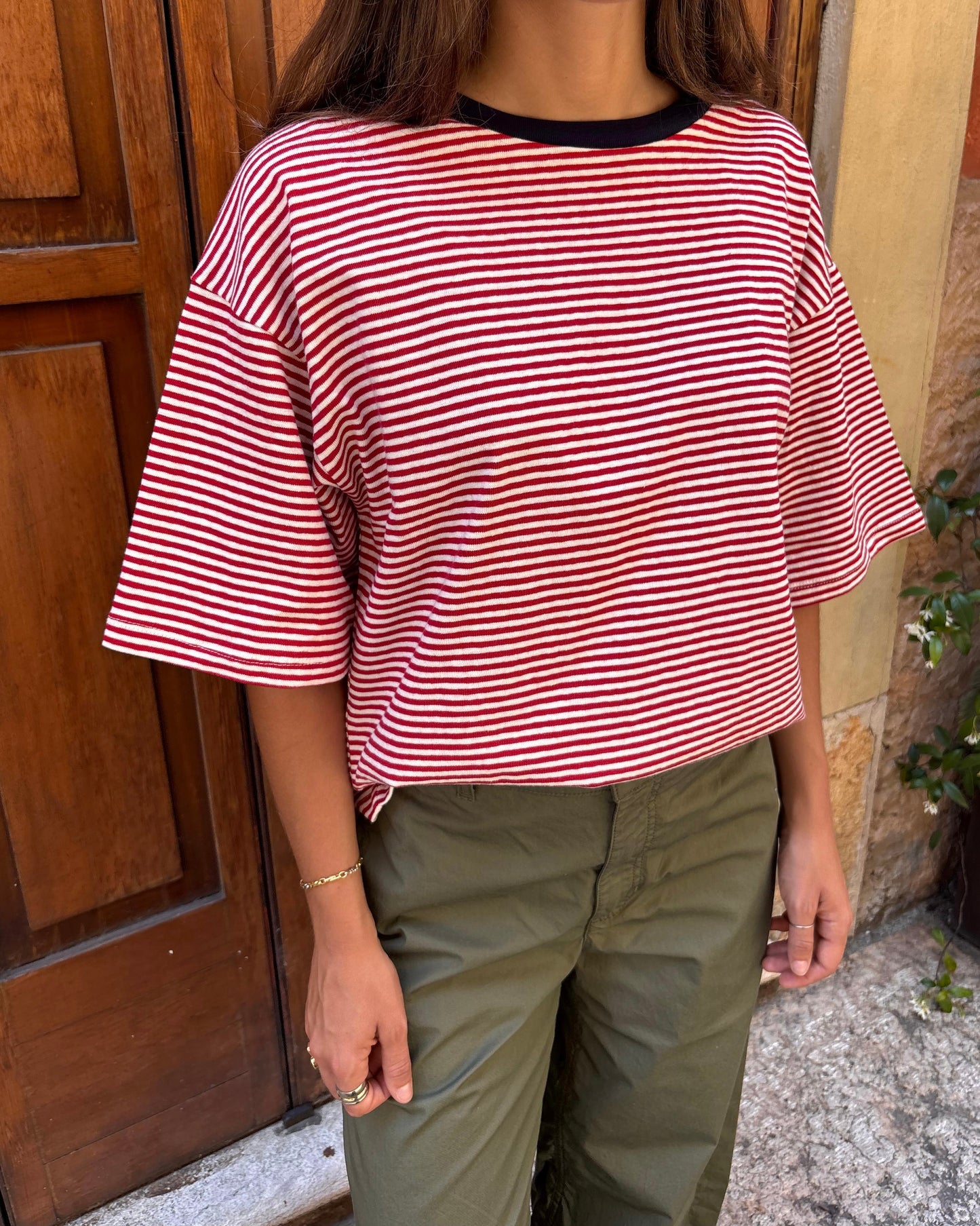 T-shirt JP a righe rosse e bianche