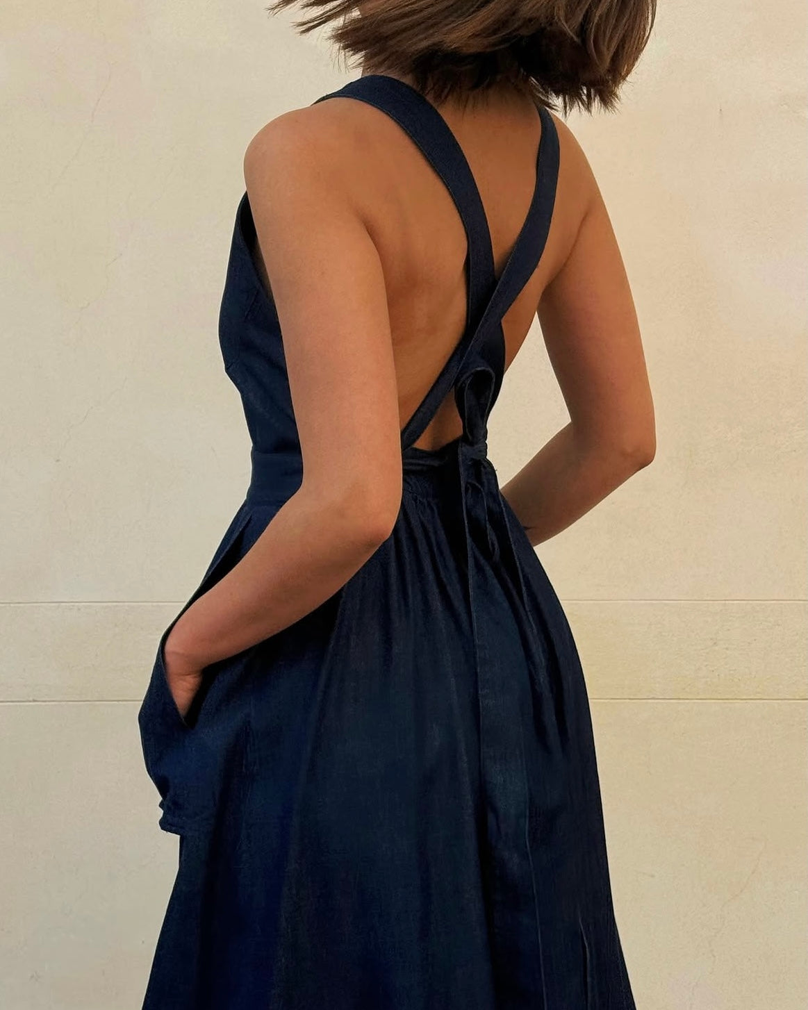 Vestito lacci e tasconi blue denim