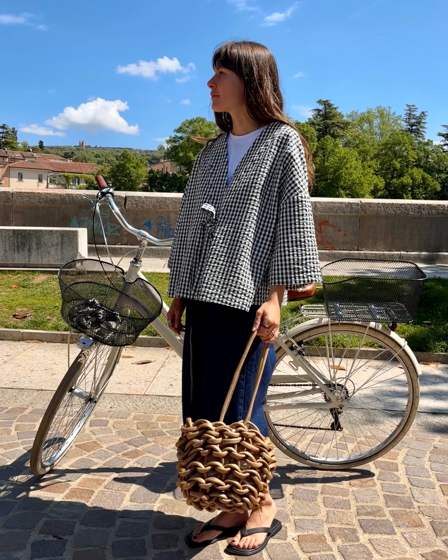 Kimono vichy nero e bianco