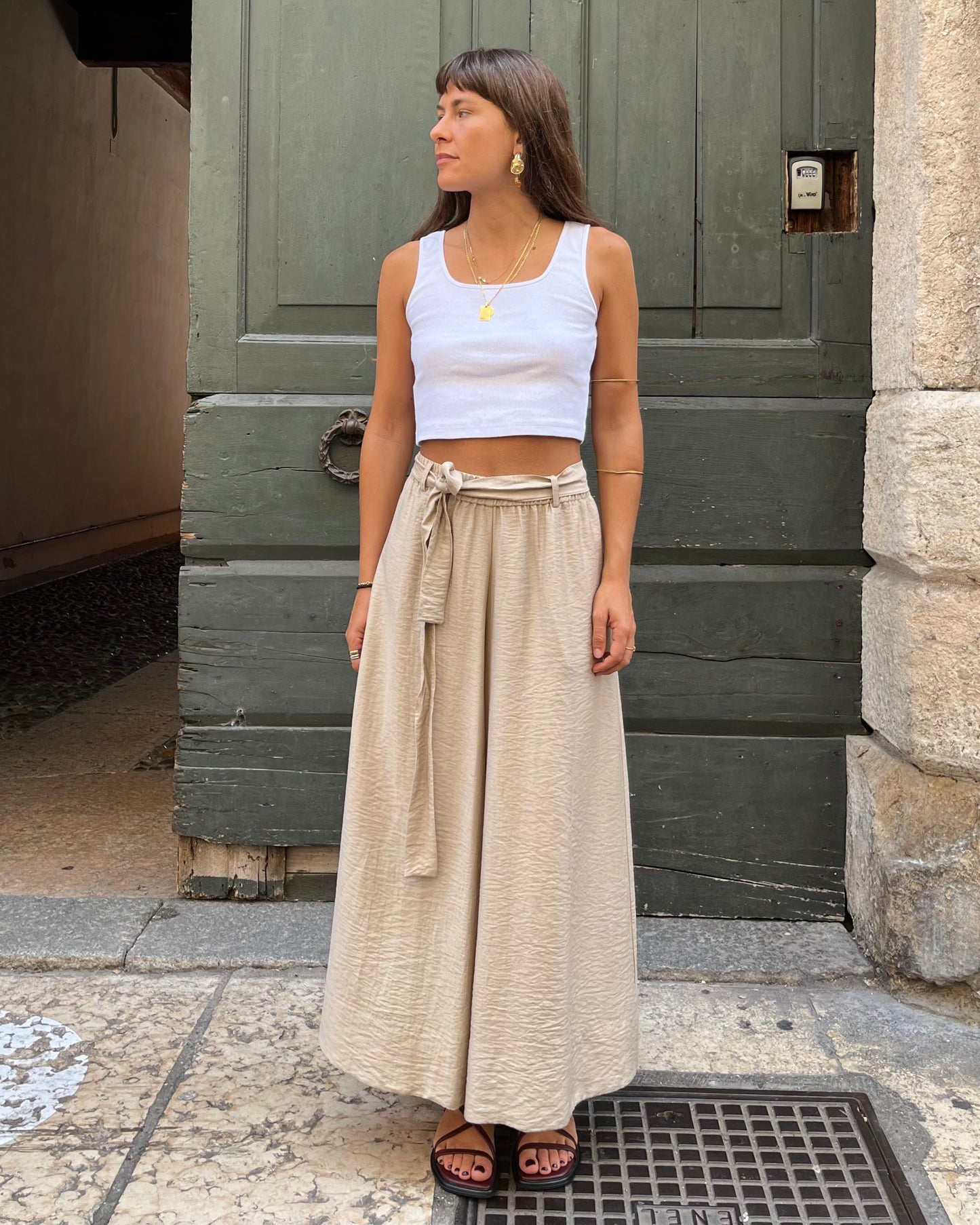 Pantaloni culotte naturale